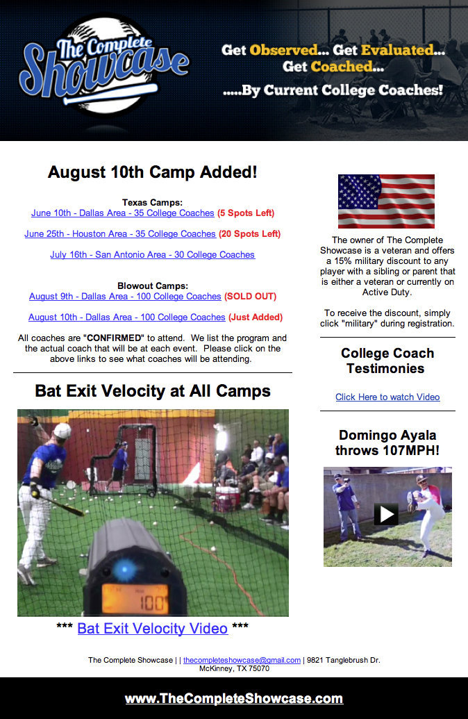 Image: The Complete Showcase is one option for college prospects to attend baseball or softball summer camps.