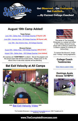 Image: The Complete Showcase is one option for college prospects to attend baseball or softball summer camps.