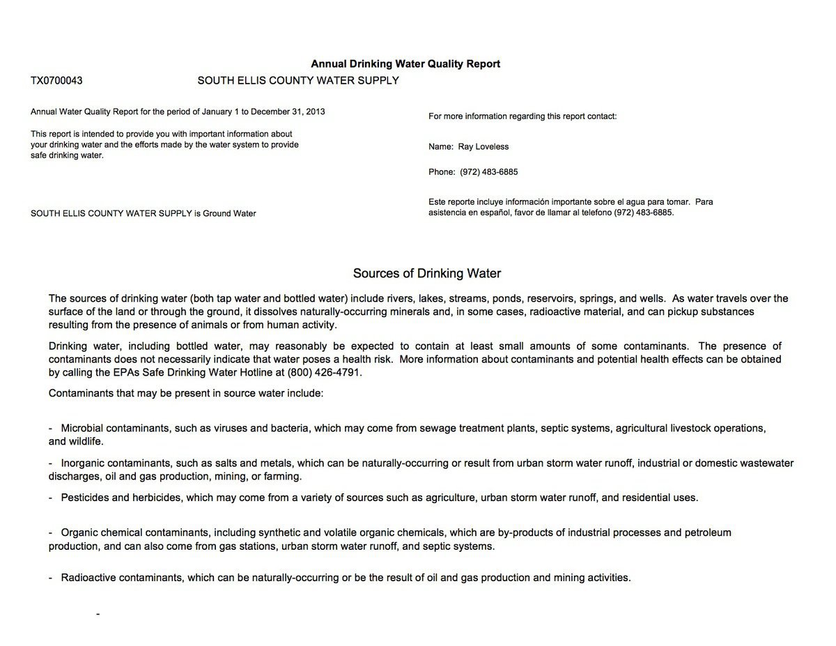 Image: Annual Drinking Water Quality Report – page 1