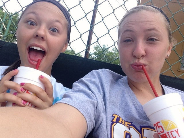 Image: A Coachie! Jaclynn Lewis (right) snaps a selfie of her and fellow camp coach Bailey Eubank.