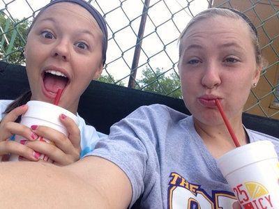 Image: A Coachie! Jaclynn Lewis (right) snaps a selfie of her and fellow camp coach Bailey Eubank.