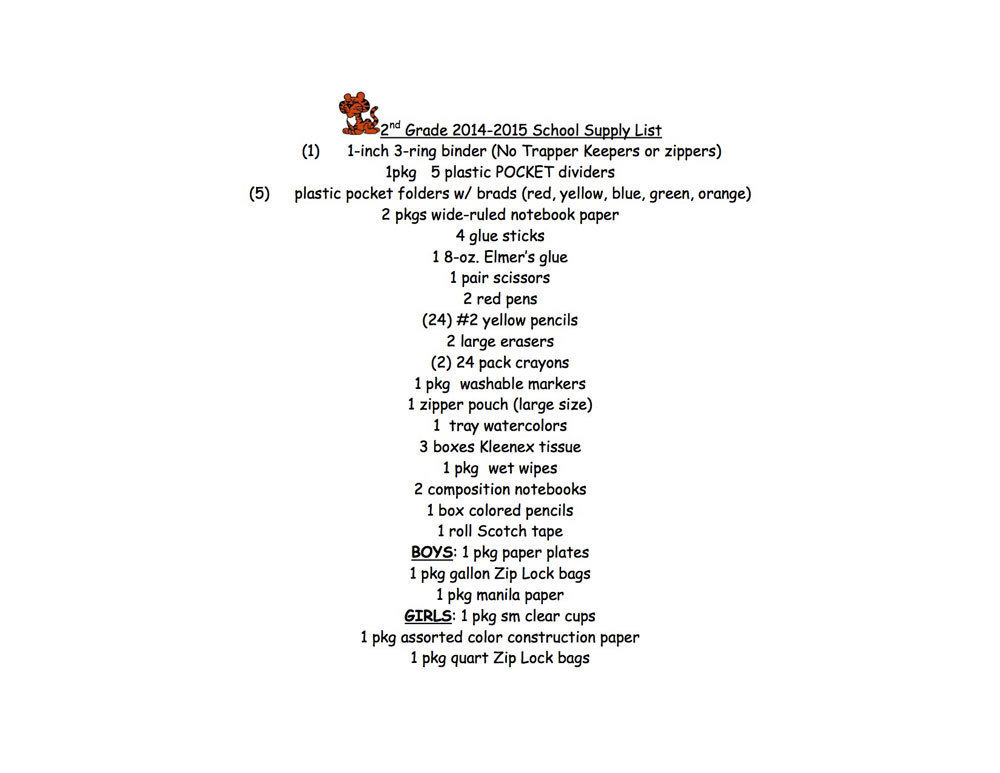 Image: 2014-2015 Stafford Elementary School Supply List – 2nd Grade
