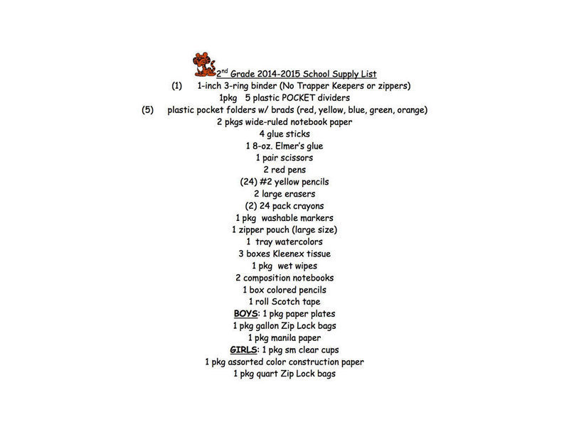 Image: 2014-2015 Stafford Elementary School Supply List – 2nd Grade