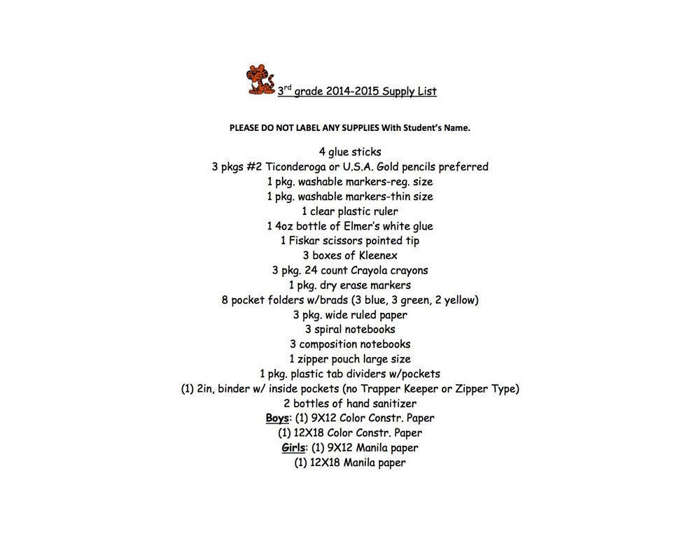 Image: 2014-2015 Stafford Elementary School Supply List – 3rd Grade
