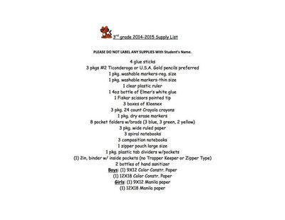 Image: 2014-2015 Stafford Elementary School Supply List – 3rd Grade