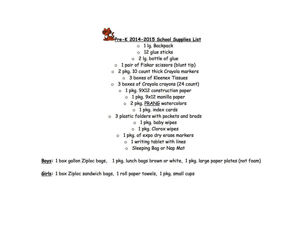 Image: 2014-2015 Stafford Elementary School Supply List – Pre-K