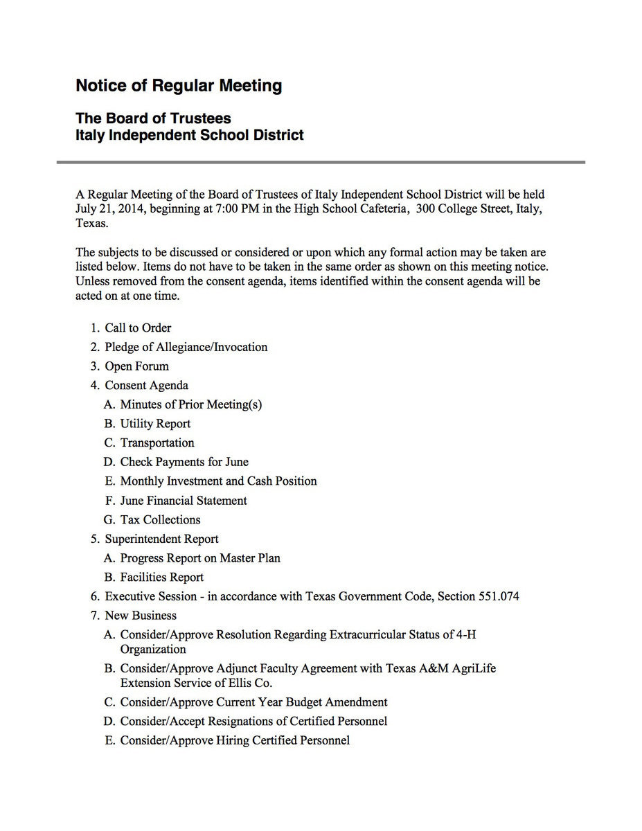 Image: Agenda – page 1