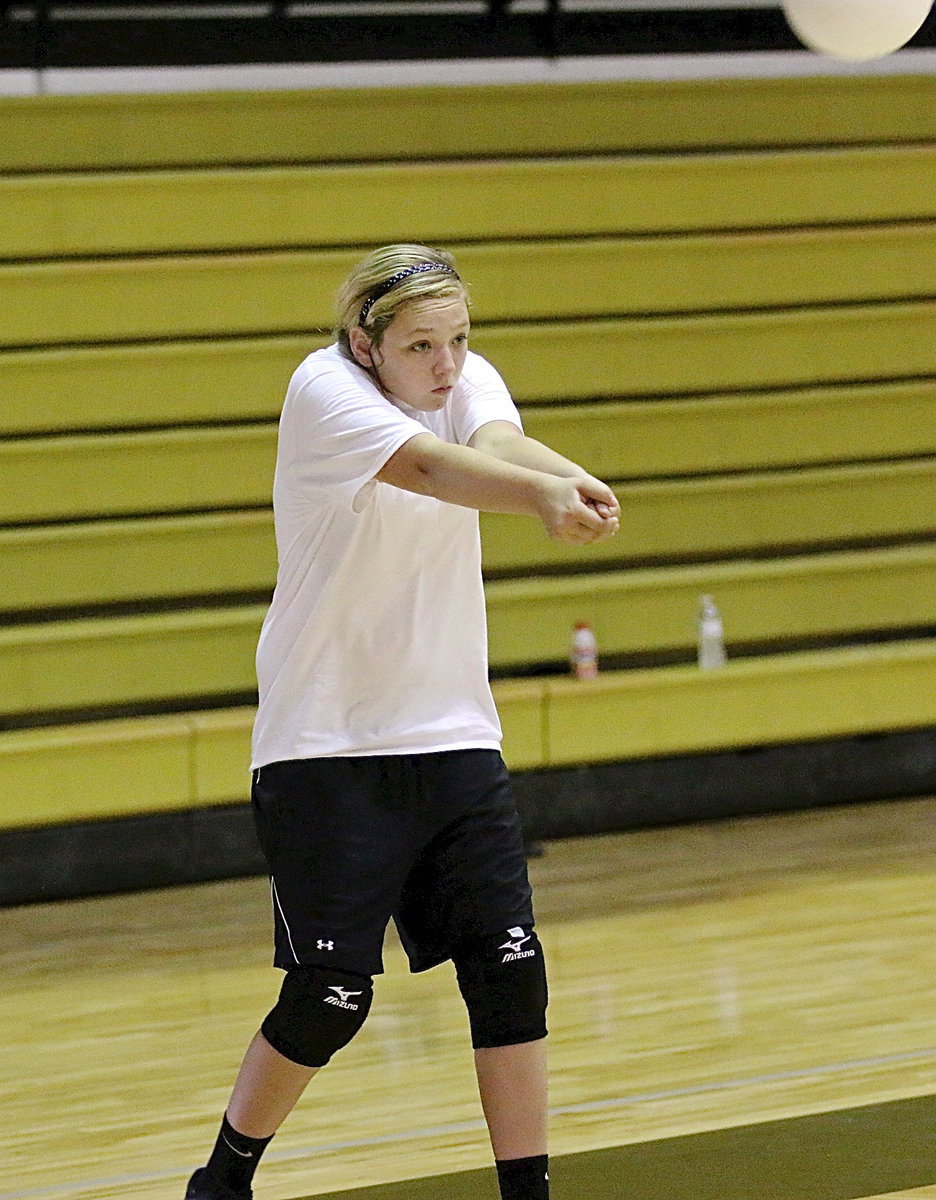 Image: Brycelen Richards bumps the ball up during a drill.