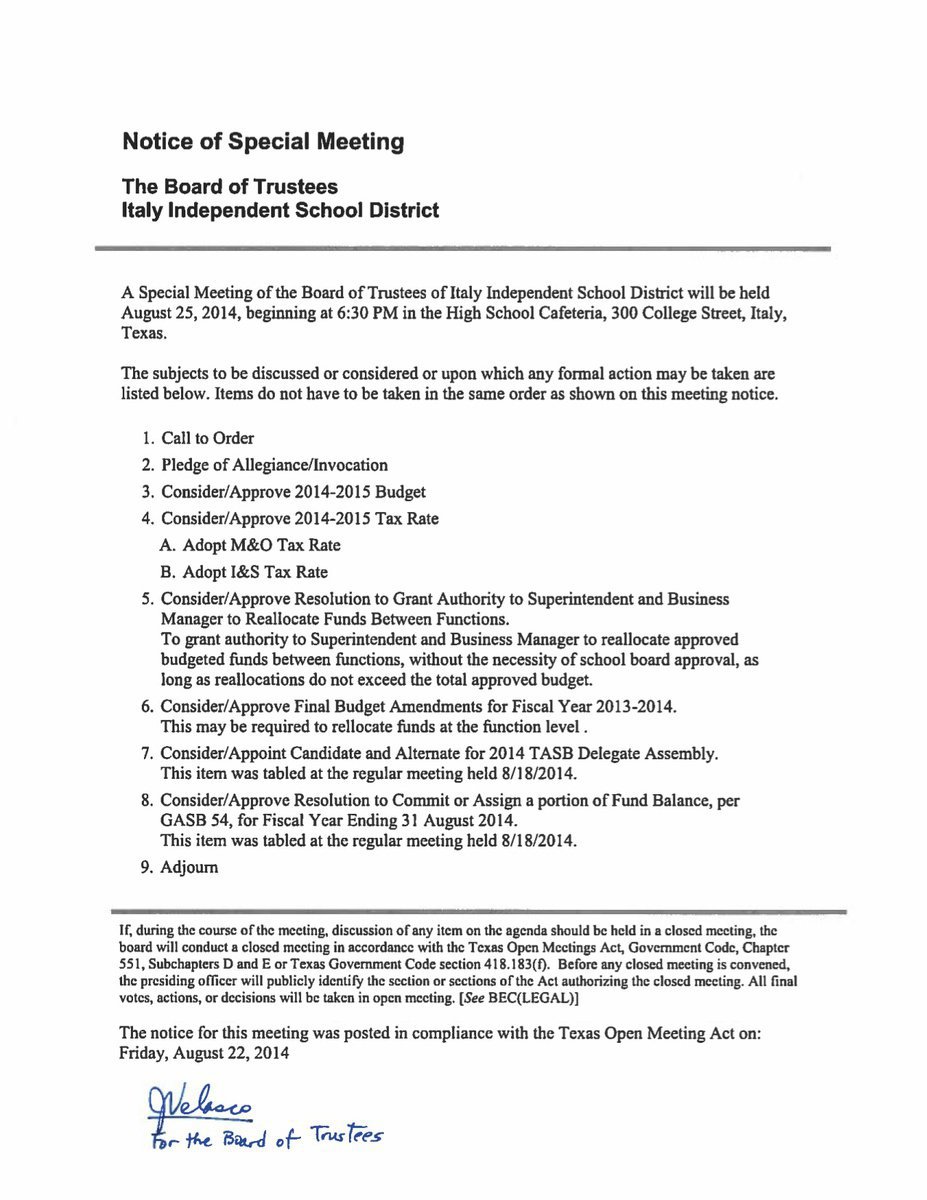 Image: Agenda – IISD School Board Called Meeting