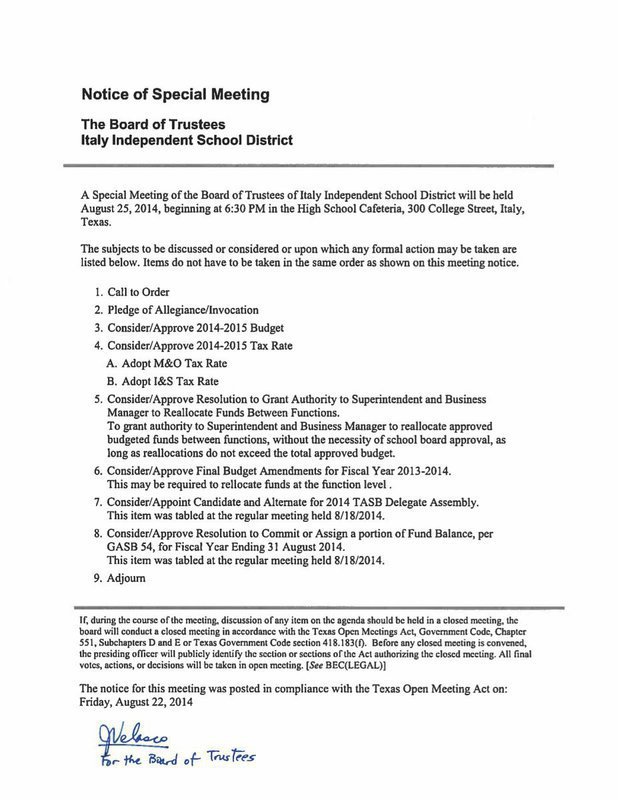 Image: Agenda – IISD School Board Called Meeting