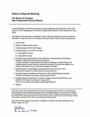 Image: Agenda – IISD School Board Called Meeting