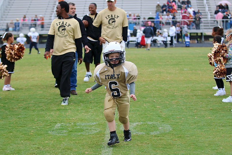 Image: Grant Morgan(6) is all fired-up after he and his C-team Gladiator teammates won their first career football game with a 20-0 win over Rice.