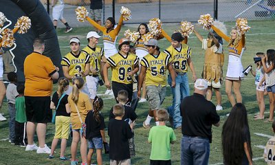Image: Injured but not forgotten are Gladiators Hunter Merimon(3), Levi McBride(1), Barry Grant(99), Chris Davila(54) and Micah Escamilla(88). Colin Newman was already on the sideline and Jack Hernandez returned to action after being out last week.