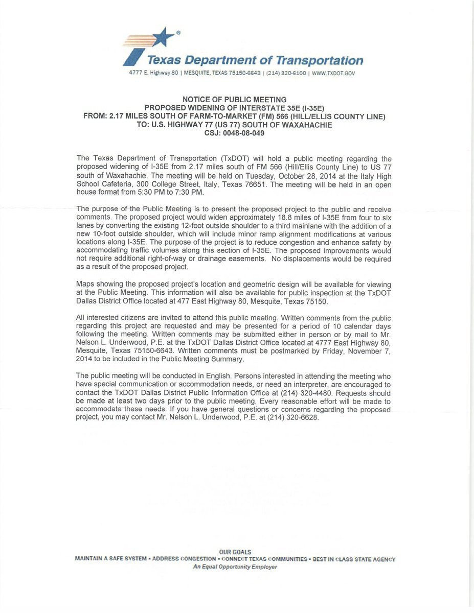 Image: TxDot Public Meeting Notice
