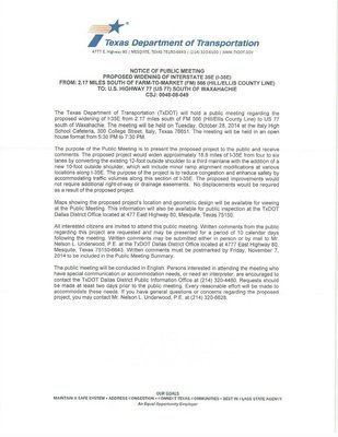 Image: TxDot Public Meeting Notice