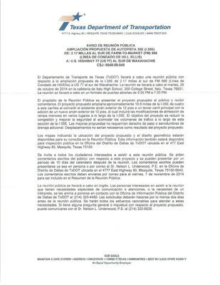 Image: TxDot Public Meeting Notice (Spanish)