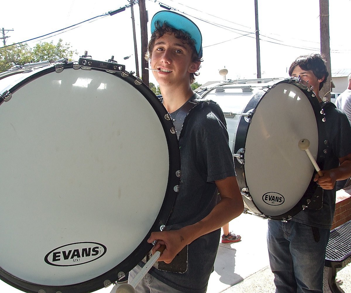 Image: Noel Ramirez and Elliott Worsham pound the Gladiator war drums.