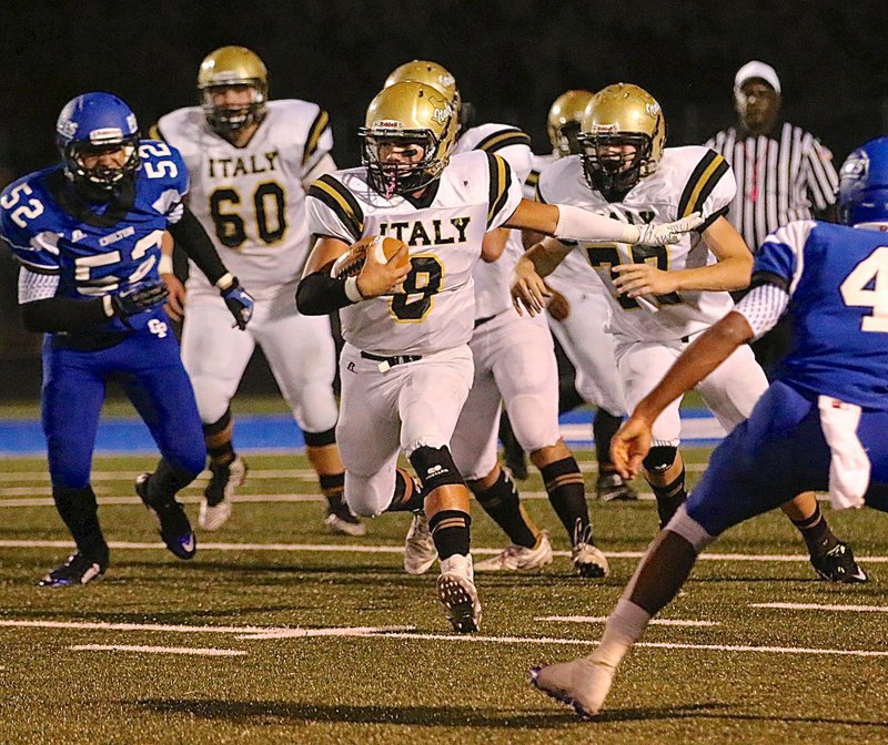 Image: Quarterback Joe Celis(8) finds running room against the speedy Chilton defense.