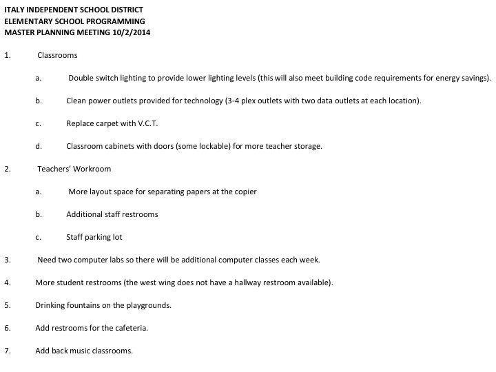 Image: The next few images contains the list of improvements that Mr. Rabe made during his interviews with the teachers and staff at both campuses.
