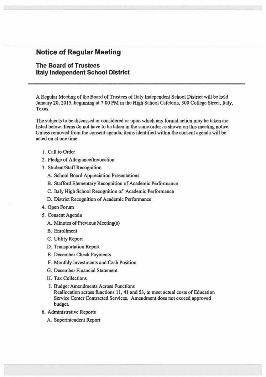 Image: Agenda: Regular Monthly Meeting-page 1