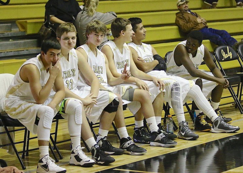 Image: Enjoying the game against Rice are Gary Escamilla(2), James Walton(11), Garrett Janek(12), Joshua Cryer(1), Jorge Galvan(3) and Anthony Lusk(4).