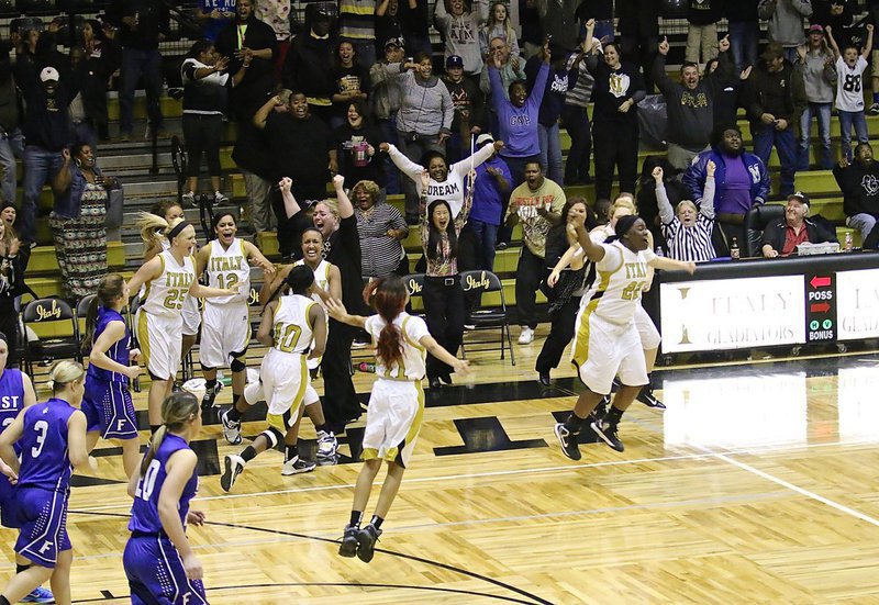 Image: Italy Coliseum erupts after Kortnei Johnson(3) floated in the game-winning shot to beat Frost in a last second thriller. Good thing the Coliseum is a dome made of fortified concrete ’cause the Lady Gladiators and their fans would have blew the roof off that thing! Making Some Noise in Italy!!
