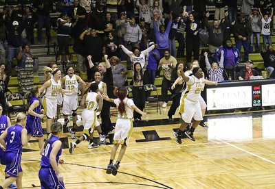 Image: Italy Coliseum erupts after Kortnei Johnson(3) floated in the game-winning shot to beat Frost in a last second thriller. Good thing the Coliseum is a dome made of fortified concrete ’cause the Lady Gladiators and their fans would have blew the roof off that thing! Making Some Noise in Italy!!