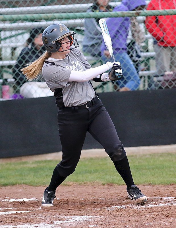 Image: Lady Gladiator Hannah Washington(8) gets a chunk of one for a single.