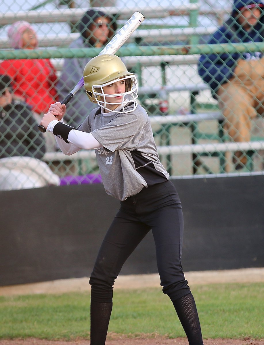 Image: Kirsten Viator(22) settles in the plate for the Lady Gladiators.