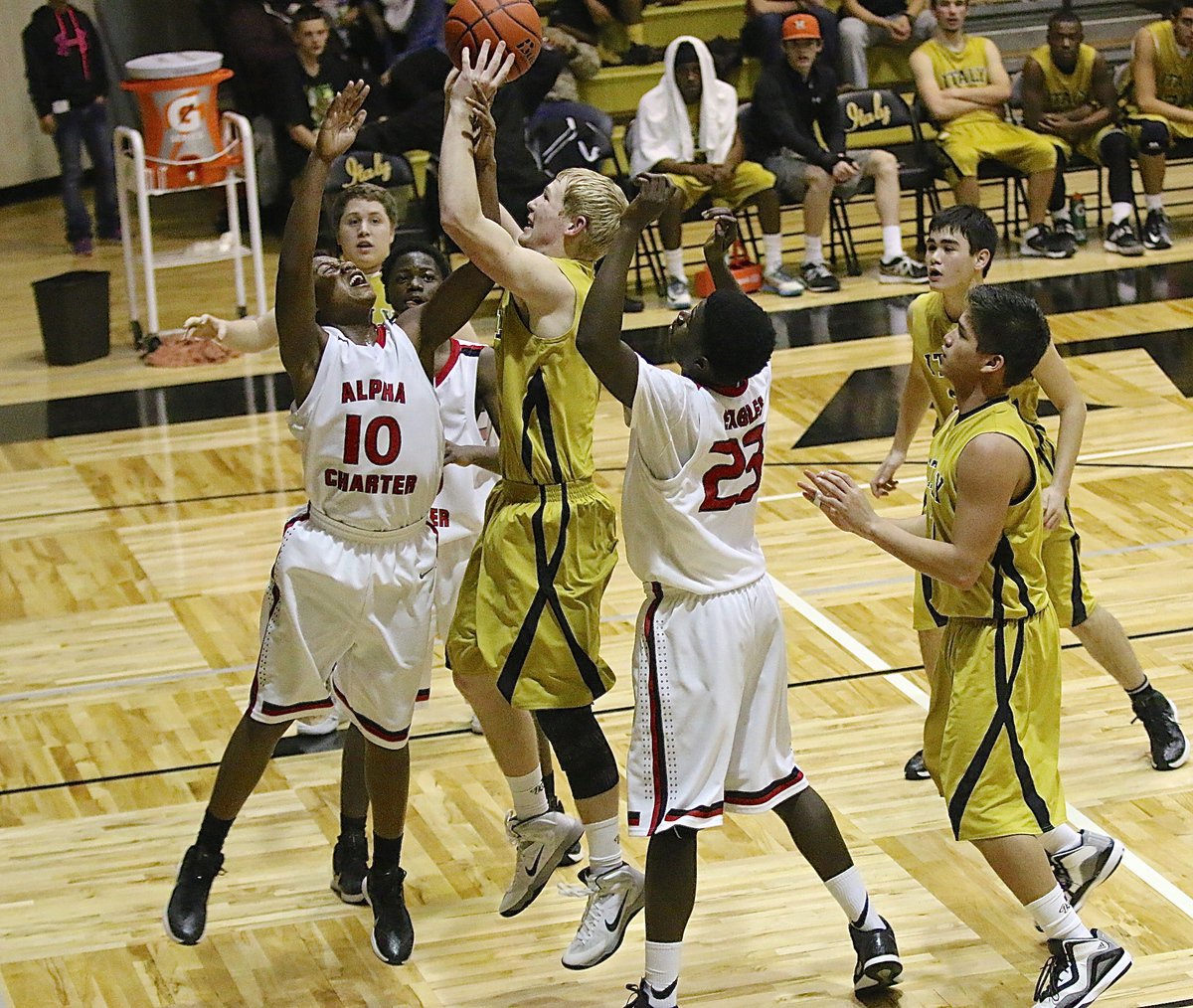 Image: Italy Gladiator senior Cody Boyd(4) draws a shooting foul from Garland Alpha Charter while making a strong move up to the basket. The Gladiators took control of the game by halftime and eventually won 63-50 to stay in the playoff hunt.