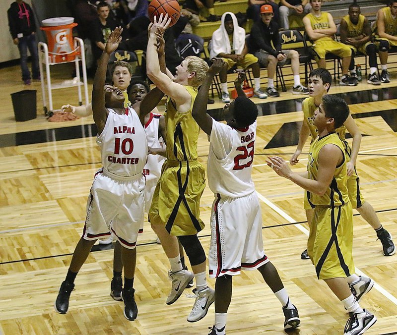 Image: Italy Gladiator senior Cody Boyd(4) draws a shooting foul from Garland Alpha Charter while making a strong move up to the basket. The Gladiators took control of the game by halftime and eventually won 63-50 to stay in the playoff hunt.