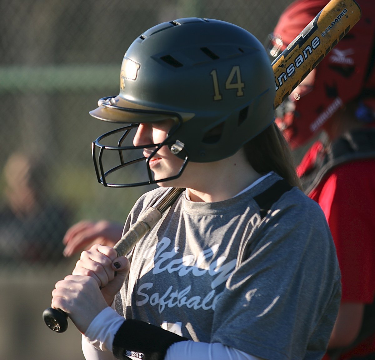Image: Senior Lady Gladiator Kelsey Nelson(14) prepares to hit for Italy.