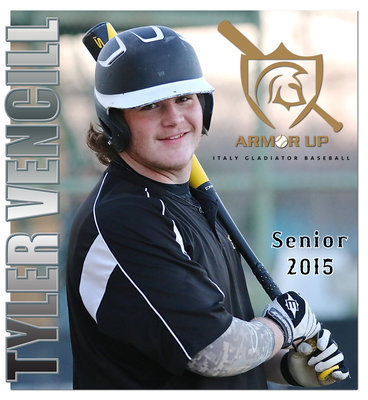 Image: Tyler “The Diesel” Vencill is armored up and ready for his senior season of Italy Gladiator Baseball.