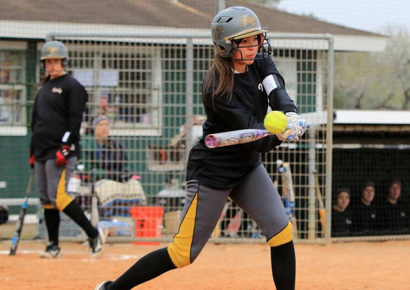Image: April Lusk generates more offense for the Lady Gladiators against Goliad.