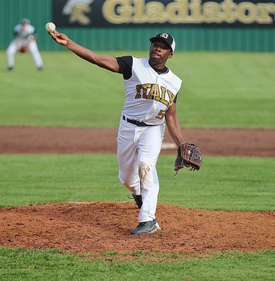 Image: JV pitcher Kendrick Norwood(5) started on the mound for Italy.