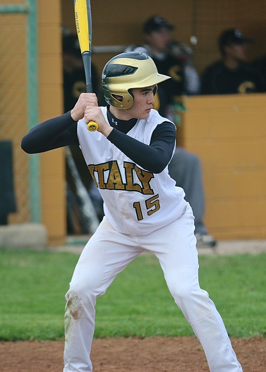 Image: JV Gladiator Kyle Tindol(15) stares down Crandal’s pitcher.