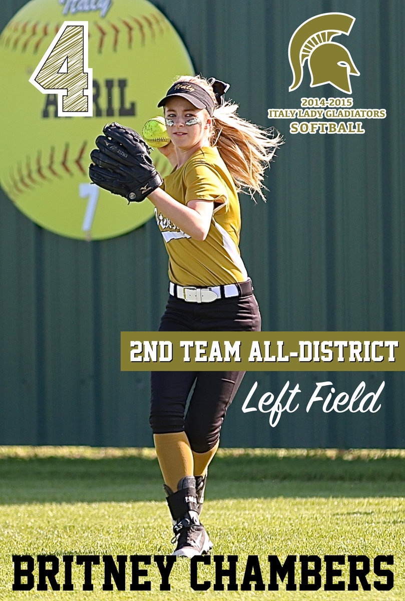 Image: Italy Lady Gladiator left fielder Brritney Chambers(4) earned 2nd Team All-District honors and also achieved Academic All-District.