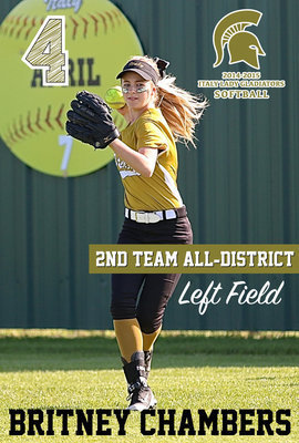 Image: Italy Lady Gladiator left fielder Brritney Chambers(4) earned 2nd Team All-District honors and also achieved Academic All-District.