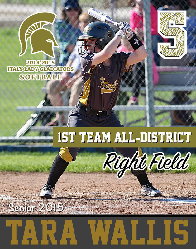 Image: Italy Lady Gladiator senior right fielder Tara Wallis(5) battled thru a knee injury to earn 1st Team All-District honors and also achieved Academic All-District.