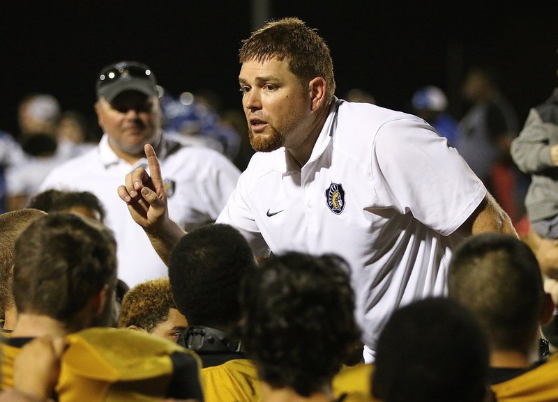 Image: Italy Gladiator Head Coach/Ad David Weaver keeps coaching after the game was won knowing their is still work to do. Italy finished the night with a 34-27 win over Chilton to improve to 4-0 in district play.