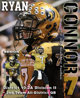 Image: Senior Gladiator quarterback #7 Ryan Connor stepped up for Italy’s offense this past season helping to reestablish the guys in gold as a force to reckon with. Connor helped return the Gladiators to the playoffs in 2015 while receiving Second-Team All-District Quarterback honors for his efforts.