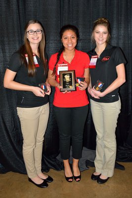 Image: Amber Hooker, Julissa Hernandez, and Halee Turner took 3rd out of 32 teams in Life Event Planning.