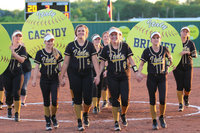 Image: Italy seniors’ Britney Chambers(4), Lillie Perry(9), Hannah Washington(8) and Cassidy Childers(3) come into view as they reflect on their careers as Lady Gladiators.