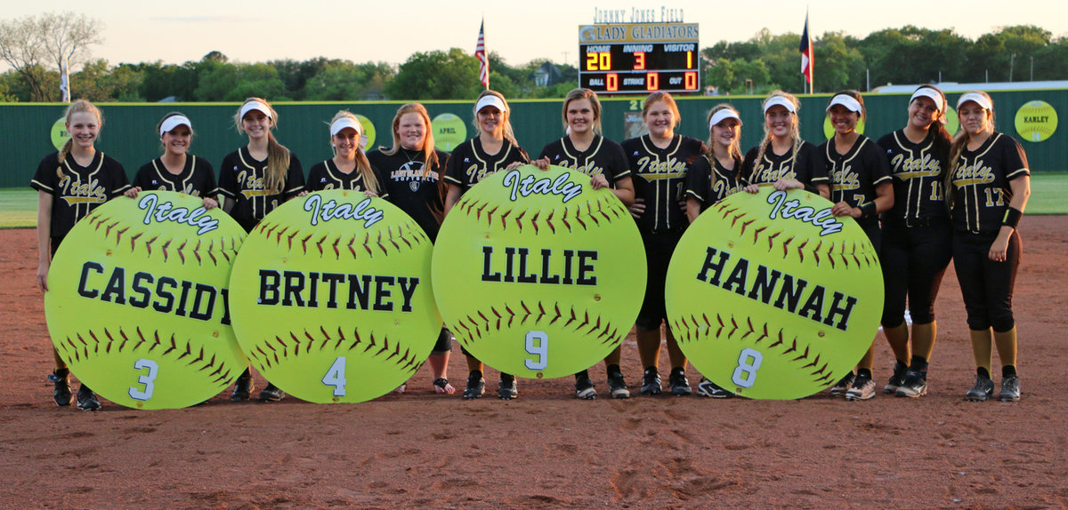 Image: Congratulations to seniors’ Cassidy Childers(3), Britney Chambers(4), Lillie Perry(9) and Hannah Washington(8), and to the entire Lady Gladiator team as they celebrate Senior Day and prepare to march into the 2016 playoffs.
