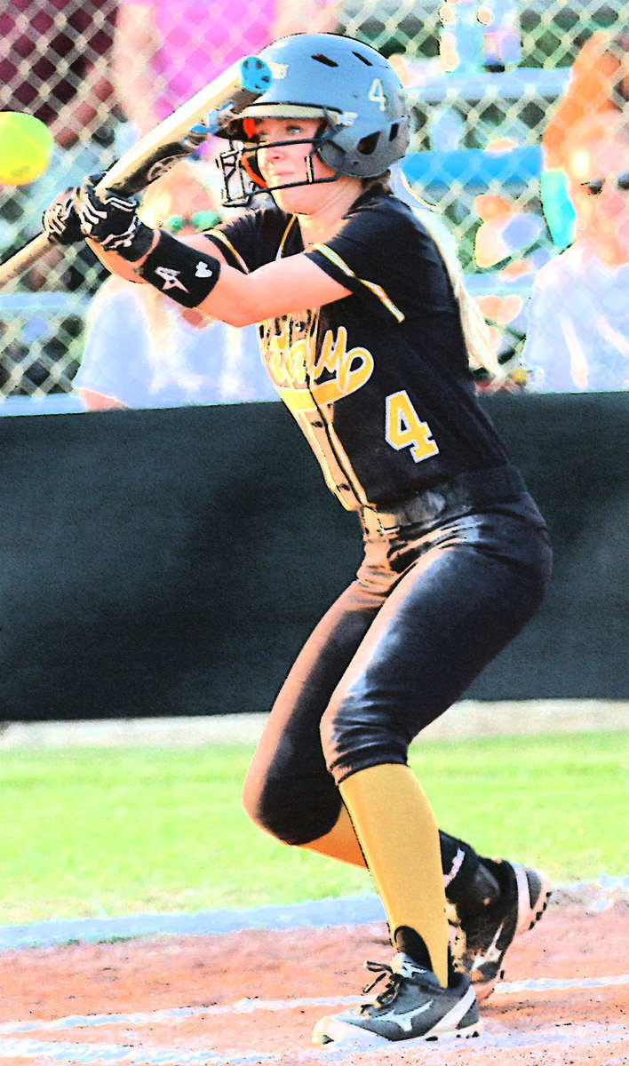 Image: Britney Chambers(4) bunts her way onto base while recording an RBI.