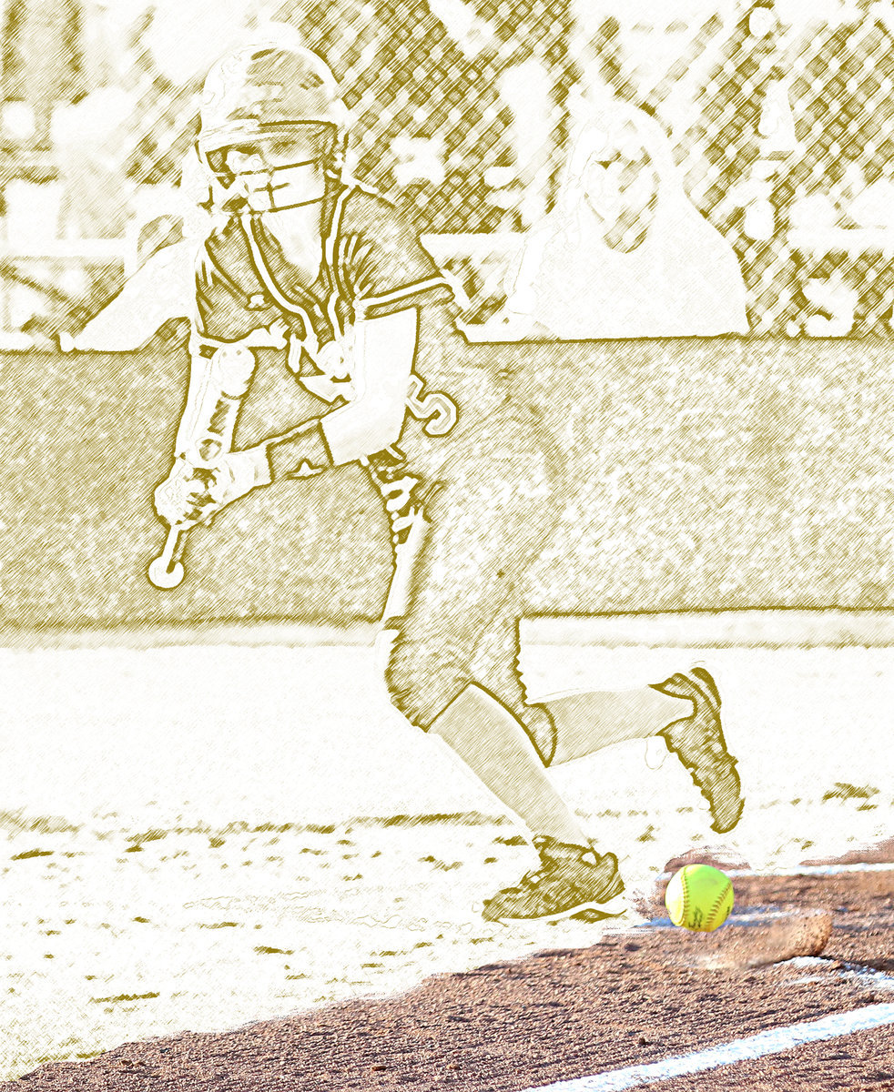 Image: Italy freshman Taylor Boyd(5) lays down a tactical bunt down the third-base line to reach first-base.