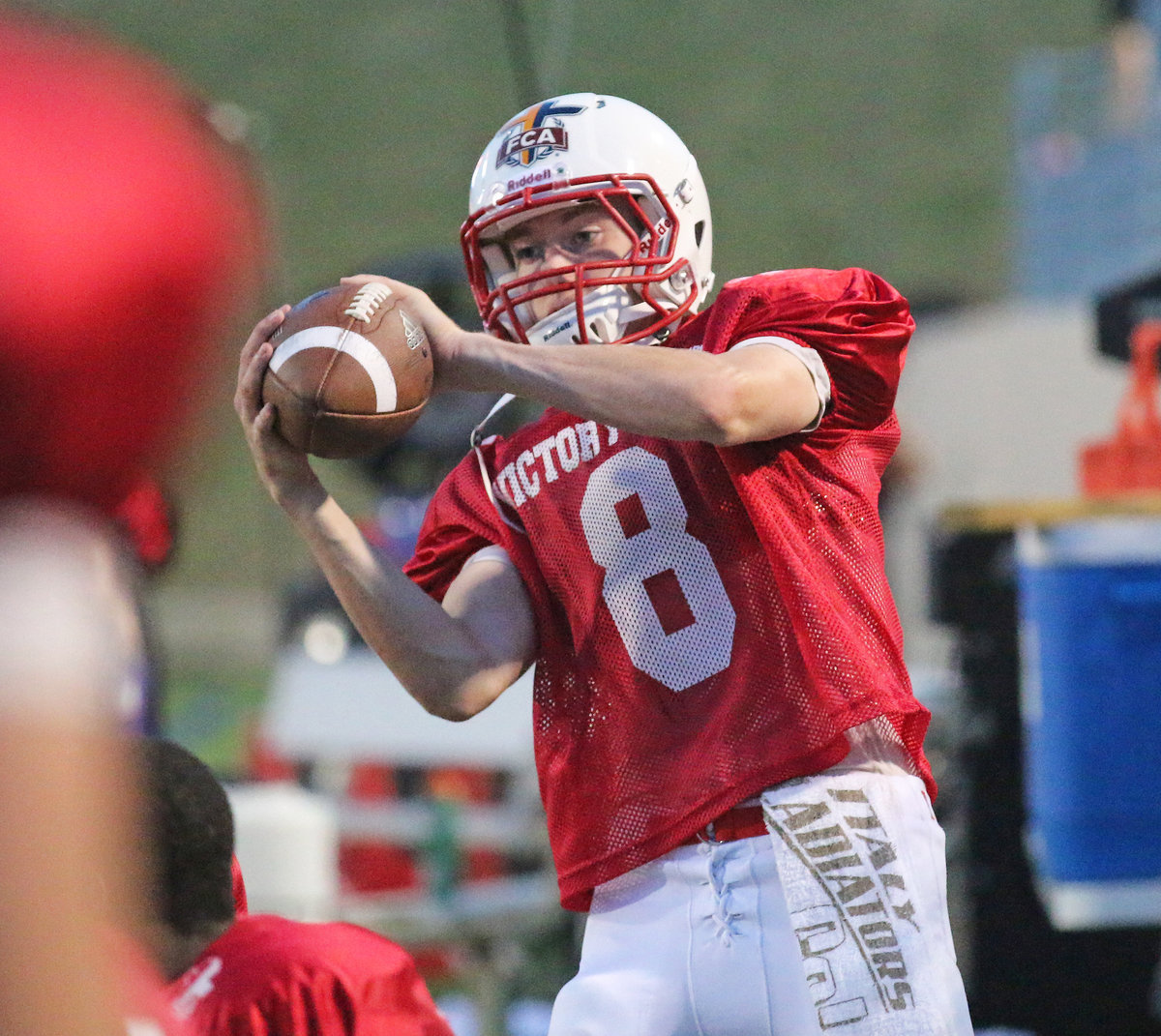 Image: All-Star receiver Clayton Miller(8) is keeping sharp on the sideline.