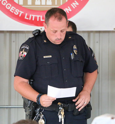 Image: Italy Police Chief Cameron Beckham works to contain his emotions while delivering a unifying speech in response to the recent attacks against Dallas Police Officers during a protest held in their city.