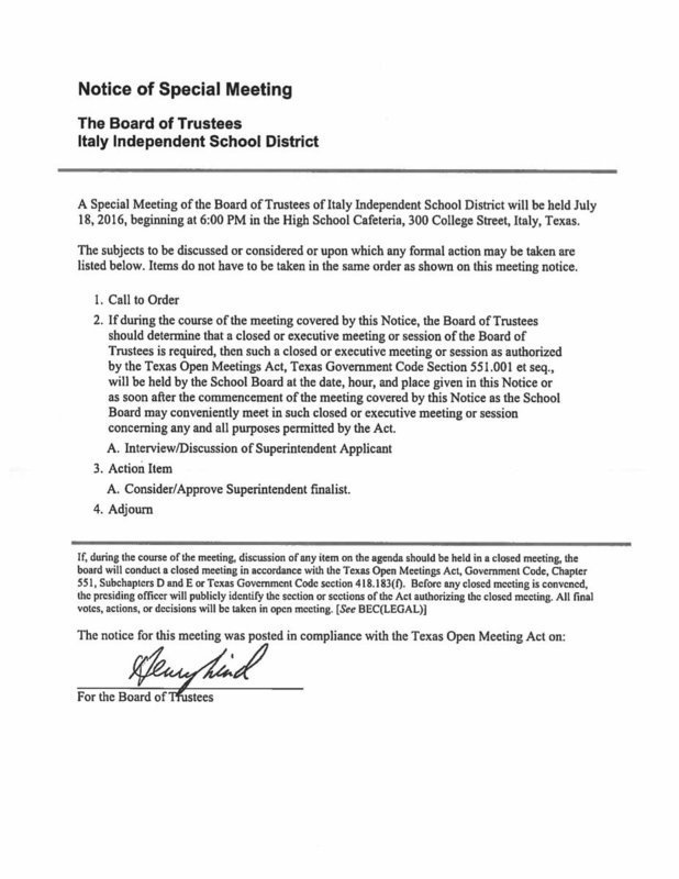 Image: Special Meeting Agenda