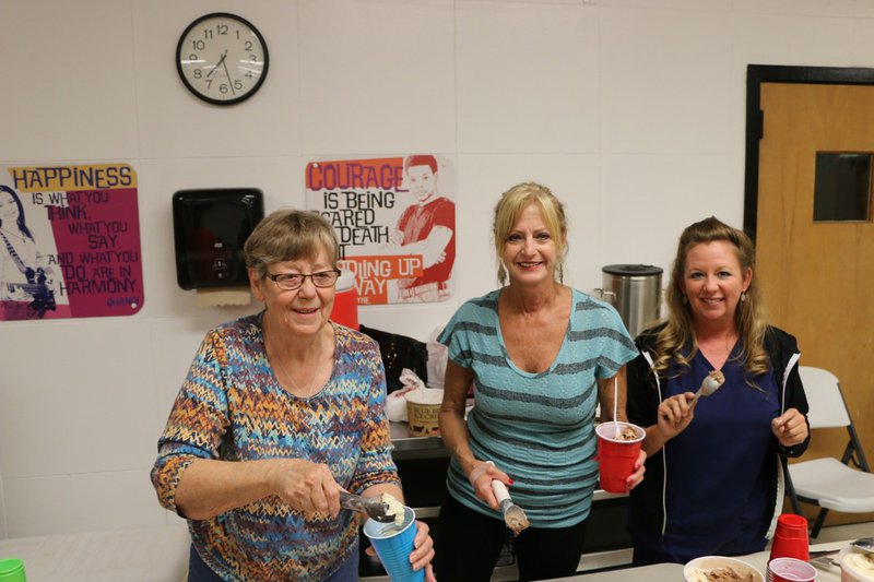 Image: Band Boosters served ice cream for all of the students and parents. From left to right, Linda Goodman, Sandy Stiles-Smith, President, and Shelly Huskins, Vice President.